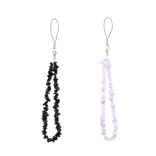 ifundom Beaded Phone Charm Crystal Wrist Strap Handmade Phone Chain Phone Strap Phone Keychain ID Card Holder Wristlet String for Women ID Badge Bags Green (Purple+Black)