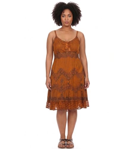 Image of Sakkas Stonewashed Rayon Adjustable Spaghetti Straps Mid Length Dress