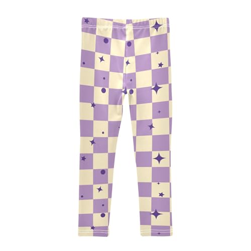 Purple Lattice Stars Girls Leggings,Workout Leggings for Girls Toddler Athletic Leggings Size for 3-10T2
