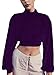 ORANDESIGNE Top in Velluto da Donna Sweatshirt Felpe Senza Cappuccio Felpa Corta in Velluto Maglia Mezzo Collo Alto Crop Top Maglione a Maniche Lunghe Top Corto Primavera Autunno A Viola L