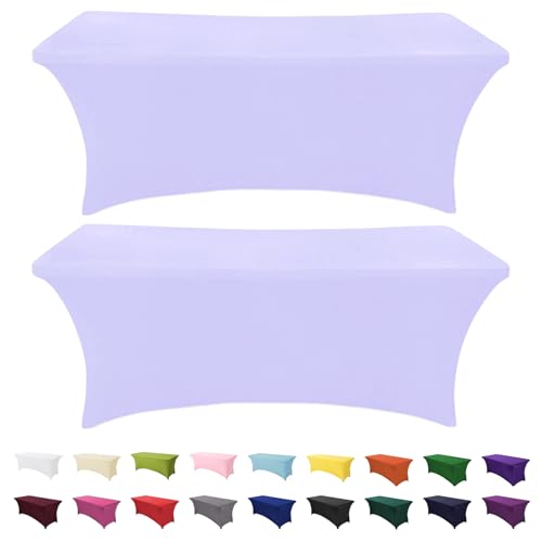 Image of SEPARO 2Pack,6FT Spandex Table Cover Lavender Fitted Rectangular Tablecloth