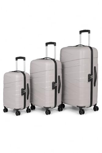 Kamiliant by American Tourister Ryker DW 3pc Set (55 + 68 + 79 cm) 4 Spinner Wheels Hard Top Polypropylene Light Grey|Combination Lock|Internal Divider Pad|Cross Ribbons - 3 Years Global Warranty