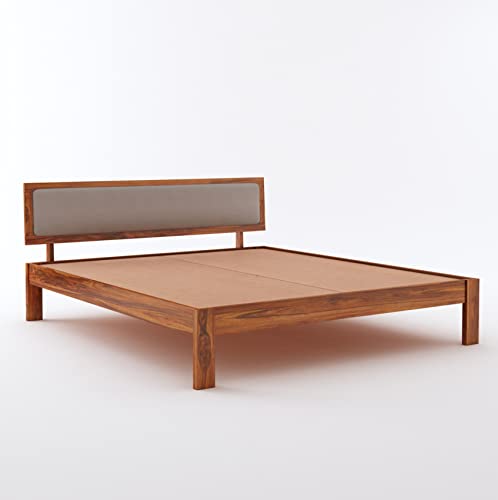 Image of Ganpati Arts Solid Sheesham Wood King Size Bed Without Storage and Upholstered Headboard | Wooden Double Bed Cot Palang Furniture for Bedroom, Living Room, Home (Natural Finish) 1 Year Warranty