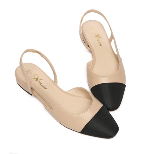 Image of Athlefit Slingback Flats for Women Square Toe Ballet Flats Work Dress Shoes