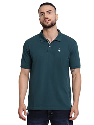 Image of Cantabil Men's Cotton Blend Solid Polo Neck T-Shirt (Regular Fit)