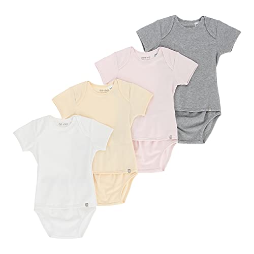 Image of OETEO Organic Cotton Easy-to-Wear No Snaps Baby Bodysuits (Pink 4 Piece Set, 3-6 Months)