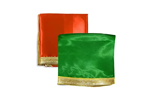 Image of Pooja Silk Cloth for Multi Purpose Use - Set of 2 (Green)
