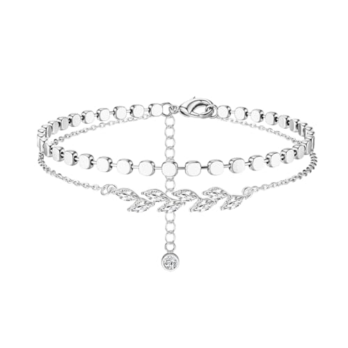 HUKUMA Cavigliere Argento per Donna, Cavigliera Donna Argento 925, Impermeabile A Strati Regolabile Set, Set di Cavigliere Gioielli da...