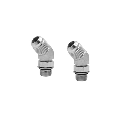 Image of (2-PACK) 6802-10-08-NWO Hydraulic Hose Adapter Fitting 5 /8 inch Male JIC 37Flare(7 /8 inch-14UNF)x1 /2 inch Male Adjustable Nut O-Ring Boss(3 /4 inch-16UNF)45Elbow SAE Pipe Joints Connector Carbon Steel