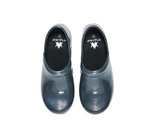 Image of Anywear SR Angel Slip Resistant Work Shoes for Women - Fluid Resistant Nursing Clogs - All Day Comfort Gardening, Nurse Clogs & Chef Shoes - Silver Cloud Pearl Glitter - 11 Women /9 Men