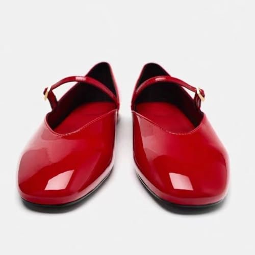 Women Patent Leather One Strap Shallow Mouth Flats Comfort Pointed Toe Slip On Anti-Slip Low Heel Dress Mary Janes4