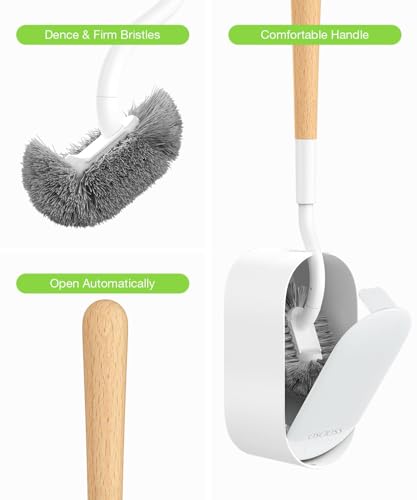 Image of OSCIOSS Bamboo Toilet Brush Set, 2 Pack with Ergonomic Design, Compact Size, Durable Bristles, Wooden Holder for Bathroom Cleaning