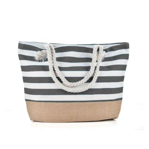 Sac de plage rayé à grande capacité en toile de coton solide - 4