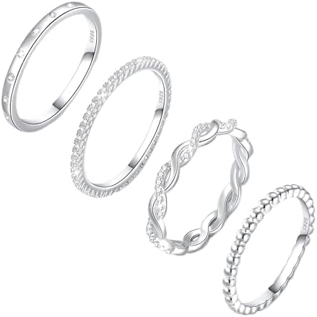 Sterling Silver Ring for Women, 4PCS Thin Stackable Rings Cubic Z...