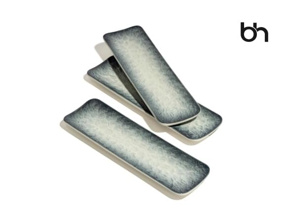 Image of Beyond Homes Ceramic Serving Tray Set of 3 | 12 Inch Rectangular Serving Plates | Premium Ceramic Platters for Sushi Dimsum Momos Snacks Starters & Appetizers | Microwave & Dishwasher Safe, Grey
