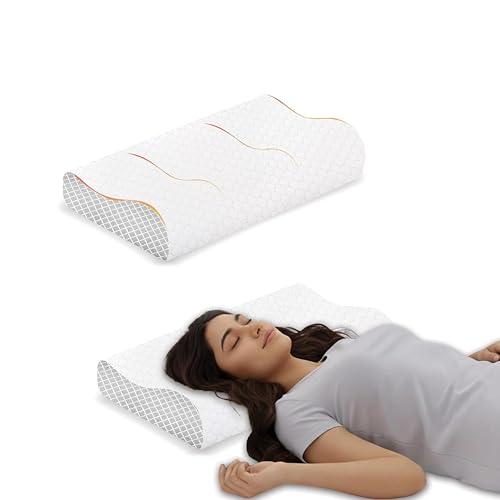 Image of Ergonomic Memory Foam Pillow, 9 cm and 12 cm Adjustable Heights, Cervical Contour for Shoulder Pain Relief, Breathable Grey Jacquard Cover, 60 x 35 cm Orthopedic Bedding Sleep Comfort