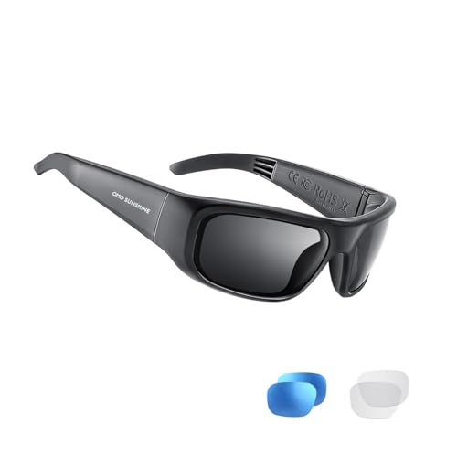 OhO sunshine Bluetooth Sunglasses,Open Ear Wireless Sunglasses with Polarized UV400 Protection Safety Lenses,Unisex Design Sport Headset for All Editions of Smart Phone (Black Frame Four Colors Lens)