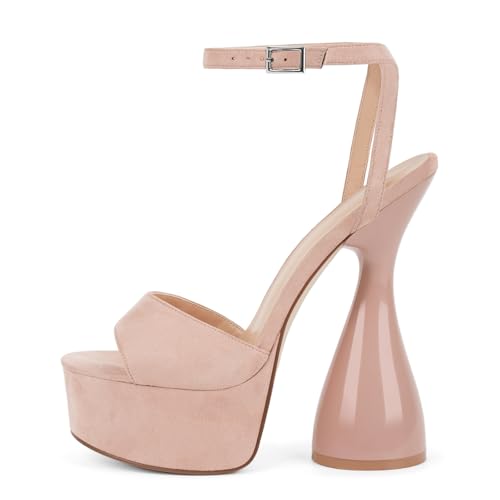 Image of LISHAN Women's Platform Heeled Sandals Slingback Block High Heels