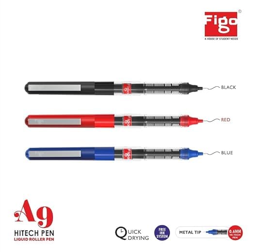Image of Figo A9 Hi-Tech Liquid Roller Pen, 0.6mm Metal Tip, Smooth Writing, Comfortable Grip (Pack of 7) (blue)