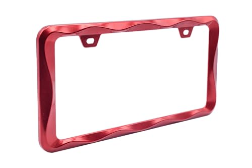 Creathome 3D Curly Wave Pattern Shining Red License Plate Frame from Pure Zinc Alloy Metal
