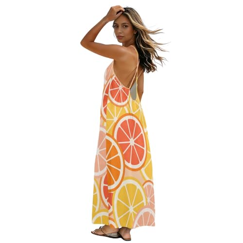 Robe caraco dos nu fraîche et légère taille M avec motif dessin animé jaune et orange