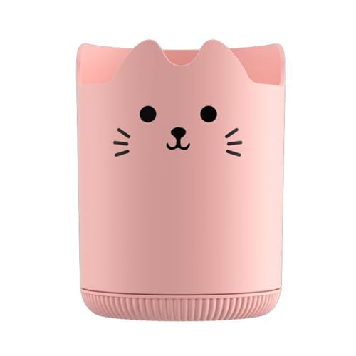 Qinlenyan Pot à crayons rotatif à 360 degrés - Motif chat de dessin animé - Grande capacité - Organisateur de papeterie - Accessoire de bureau - Rose