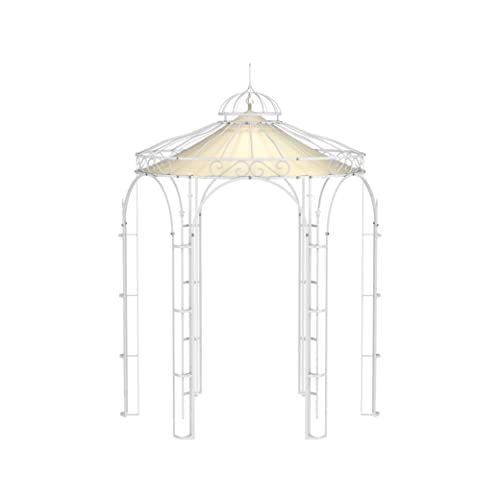 ELEO Pavillon Siena weiß mit Sonnensegel - rund 2x2m Rankpavillon für den Garten handgeschmiedet Schmiedeeisen - Rosenpavillon Metall stabil pulverbeschichtet Weiss - mit Sonnenschutz Dach