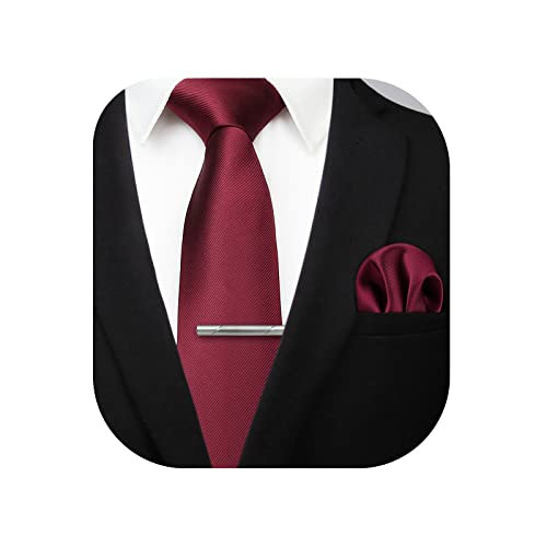 HISDERN Mens Ties Solid Color Wedding Ties and Pocket Square Neckties Clip Sets Business Formal Satin Ties for Men