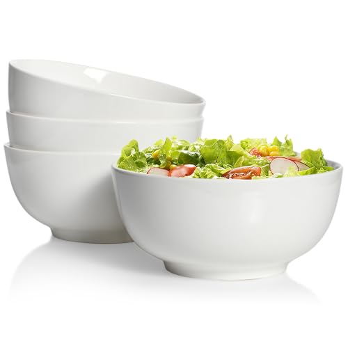 Aisbugur 42 Oz Large Soup Bowls,Porcelain Salad Bowls Set Of 4,Pho Bowls For Soup,Salad,Cereal,Pasta,Fruit,White Bowls Set For Dishwasher & Microwave Safe cover