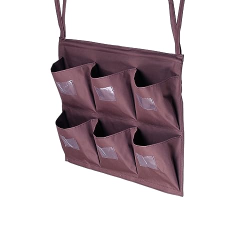 Image of Replacement Janitorial Cart Bag, High Capacity Waterproof Thickened Housekeeping Commercial Janitorial Cleaning Cart Bag with 6 Brass Grommets - 25 Gallon (Horizontal 6-Pocket - Brown)