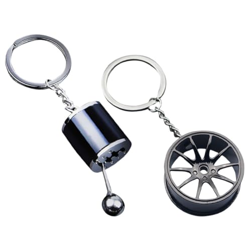 BESPORTBLE Llaveros Metálicos para Coche 2 Piezas Diseño Palanca de Cambios y Llanta, Accesorios Resistentes para Organizar Llaves, Obsequio y Familiares