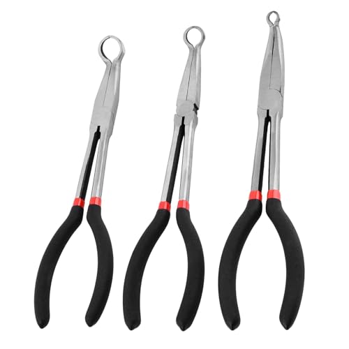 3PCS 11 Long Reach Hose Grip Pliers Set Hose Gripper Pliers Kit 0.35/0.55/0.75in Long Reach Plier O-shape Tip Serrated Jaws Offset Spark Plug Boot Removal Tool
