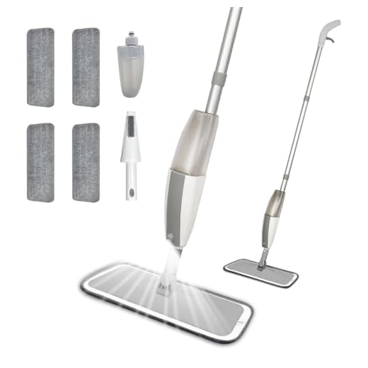 AzzmaAii Mopa en Spray, Mopa Pulverizadora Giratorio de 360° Fregona de Limpieza de Suelo Seco y Húmedo con 4 Almohadillas Lavables de Microfibra Reutilizable Trapeador de Suelo Dura Mopa en Aerosol