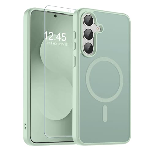 Image of SUPFINE Magnetic for Samsung Galaxy S25 FE Case with Screen Protector, (Built-in Magnets) (Military Grade Drop Protection) Slim Translucent Shockproof Phone Case,Light Green