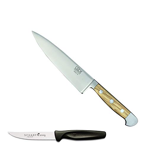 Güde Kochmesser 16 cm Alpha Olive X805/16 plus SCHARFsinnig Pizza- und Steakmesser ultra-sägescharf Cover