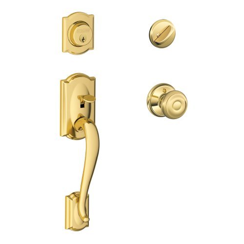 Amazon.com.br: SCHLAGE Maçaneta Camelot de cilindro único e botão georgiano, latão brilhante (F60 CAM 605 GEO)