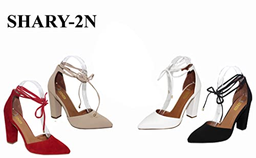 X2B Women's High Block Heels Pumps Pointed Closed Toe Ankle Strap Dress Shoes2