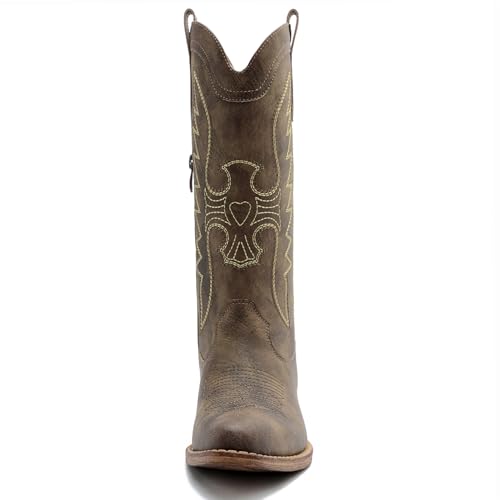 Image of GLOBALWIN Women's Knee High Long Pointed Toe Western Cowboy Boots For Women