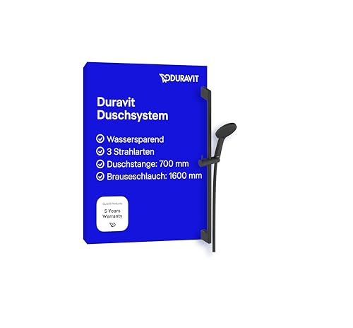 Duravit Universal Duschset, Duschkopf mit 3 Strahlarten (Rain, Intense Rain, Soft Rain), wassersparender Duschkopf mit Schlauch, variable Duschstange (700 mm), Duschschlauch (1600 mm), Schwarz Matt