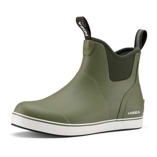 HISEA Women's Ankle Rain Boots, Rubber Fishing Deck Boots, Garden Boots for Women Waterproof, Olive Green Size 8