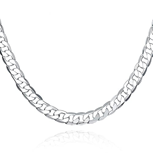 GoodLuck Plata de Ley 925 16/18/20/22/24 Pulgadas 8 MM Collar de Cadena Lateral Plana para Mujeres Hombres joyería de Boda de Moda
