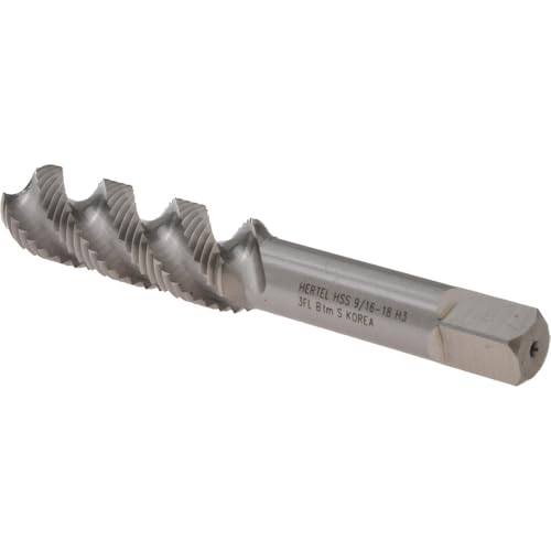 Hertel Spiral Flute Tap, 9/16-18 UNF, 3 Flute, Bottoming Chamfer, High-Speed Steel, Bright/Uncoated Finish, 3-19/32" OAL, Right Hand Flute