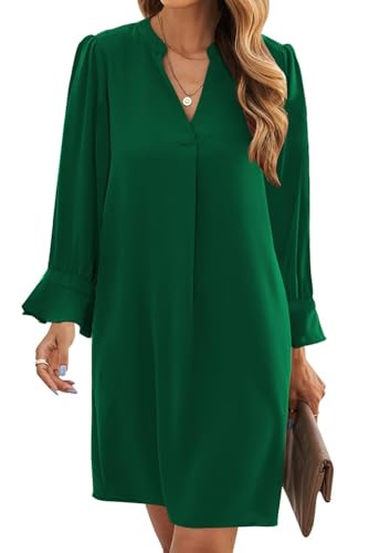 Image of Wkior Womens Fall Ruffle Long Sleeve V Neck Shift Dresses (S-XXL) | Casual Loose Design, Breathable Fabric, Fall Lightweight Clothes,Vacation Travel Outfit, Essential Fashion Dress