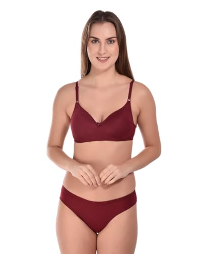 Image of SGC SWEDEN Women's Lingerie Set | Cotton Blend Lightly Padded Non Wire Push-Up Bridal Bra Panty Lingerie Set | Super Soft and Comfortable Lingerie Set