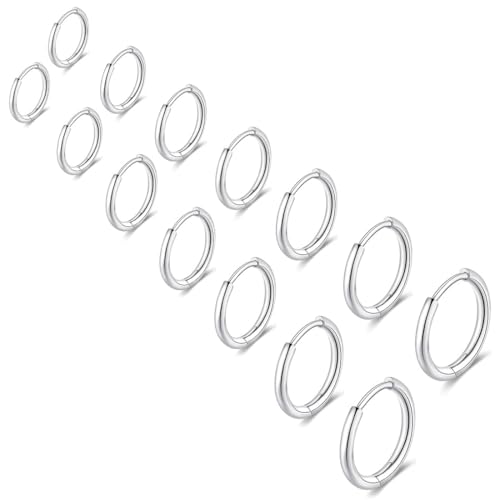 XENQITO 7 Pares Pendientes de Aro,de Acero Pendientes Hombre,Aros Acero Inoxidable,Pendientes de Aro Pequeños de Cartílago para Hombre y Mujer,Aretes de Aro Hipoalergénicos de Acero Inoxidable,8-20 mm