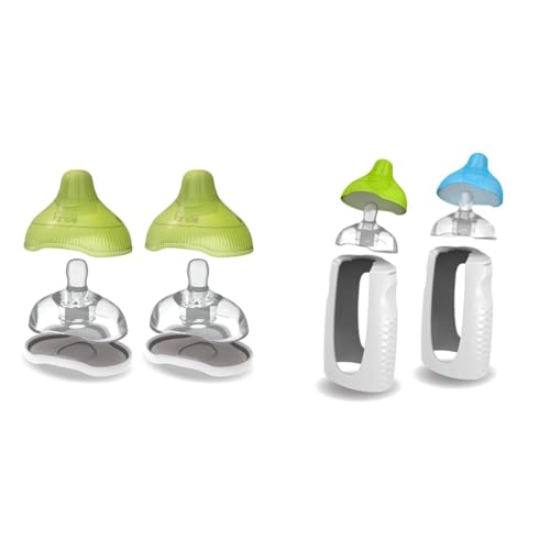 Image of Kiinde Twist Active Latch Nipples and Squeeze Natural Baby Feeding Bottles with Slow Flow (2 Pack) and Medium Flow (2 Pack)