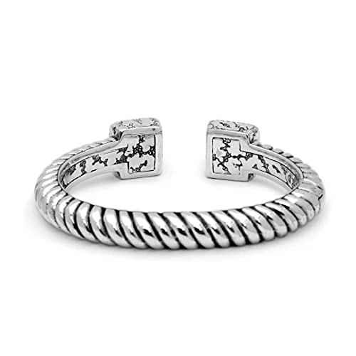 Deni Jewelry 925 Sterling Silver And 18K Gold Cuff Bracelet With Cable Design And Gold Square Plaster Texture Motif For Women, Mother's Day, Father's Day, Christmas And Jewelry Gift #TOP2