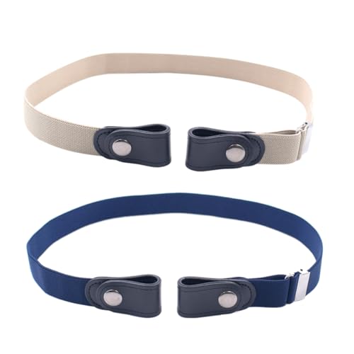 2pcs Women Men Elastic Waistband Belts Stretch No Buckle for Pants Dress Pants