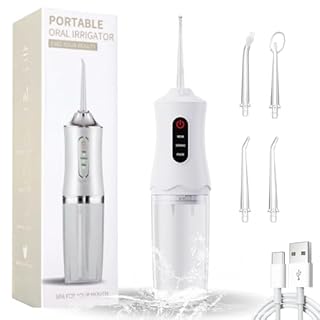 Idropulsore Dentale Portatile Pulizia Denti Rimuovi Tartaro, Water Flosser, Irrigatore Orale Senza Fili, Wasserdicht und Wiederaufladbar 4 Düsen 1 Ladekabel Geeignet für Reisen