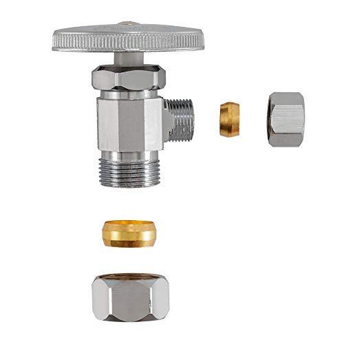 Image of Eastman 3 /8 Inch OD Compression x 5 /8 Inch OD Compression Multi-Turn Angle Stop Valve, Brass Plumbing Fitting, Chrome, 04348LF